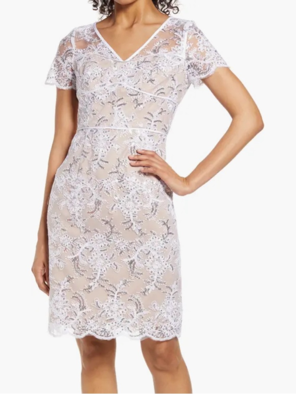 Shani Sequin Embroidered Sheath Dress White Ivory Lined Laced Mini Women Sz 2